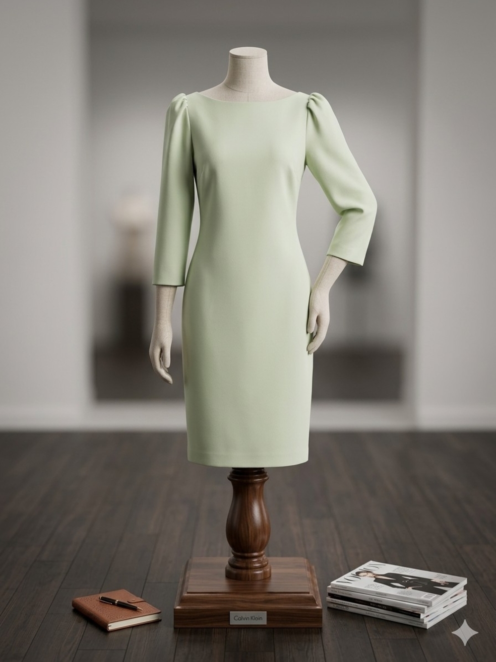 NWT Calvin Klein Light Sage Boatneck Midi Dress